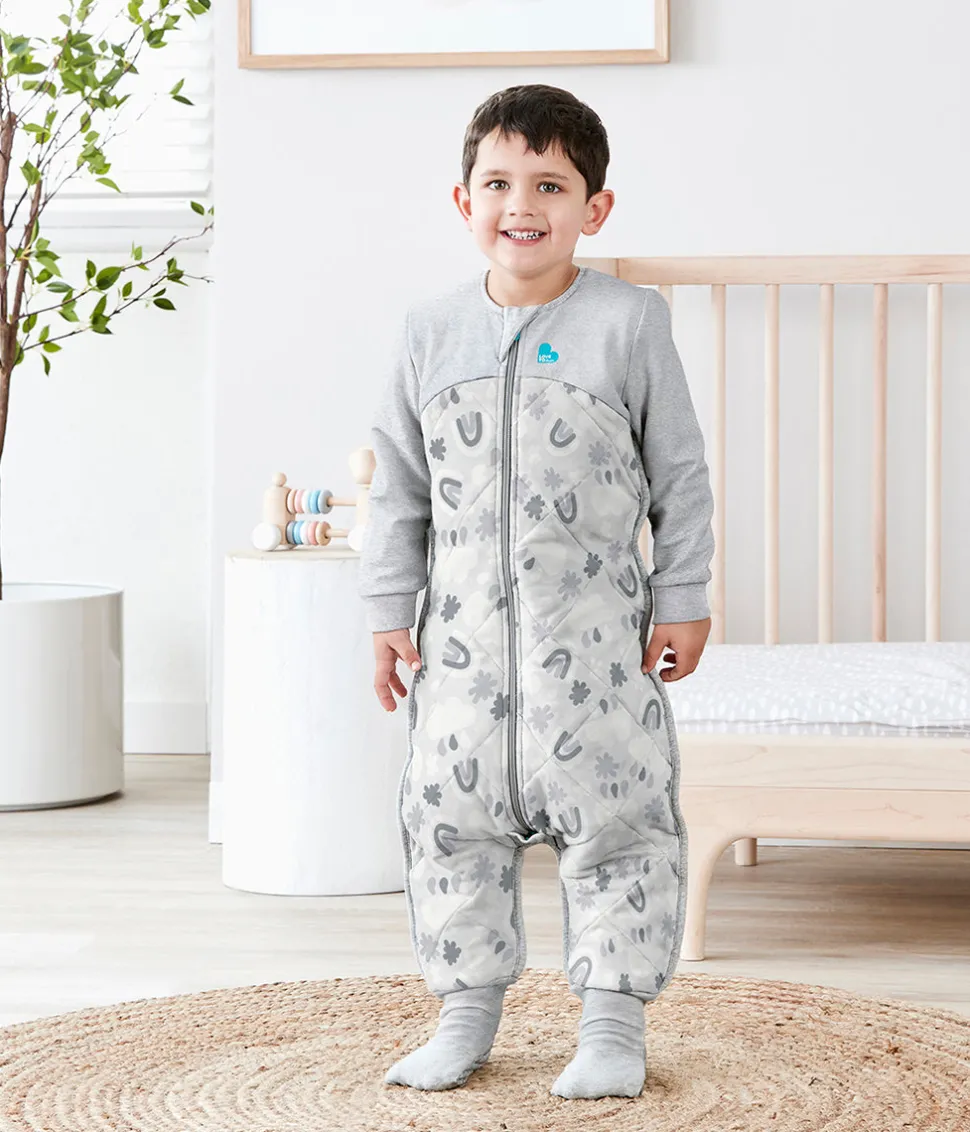 Love To Dream Sleep Suit Quilted Organic Cotton/Merino Wool 2.5 TOG, 6-12 M - Rain to Rainbow Grey