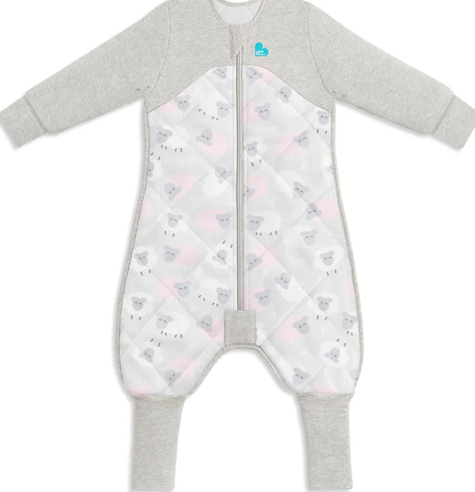 Love To Dream Sleep Suit Quilted Organic Cotton/Merino Wool 2.5 TOG, 6-12 M - Bah Bah Sheep Pink