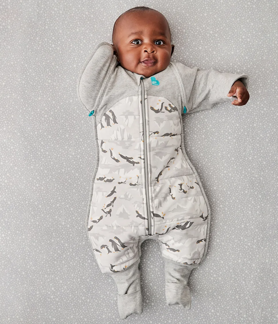 Love To Dream Swaddle UP Transition Suit Quilted Cotton 3.5 TOG, Medium - Penguin Parade Grey