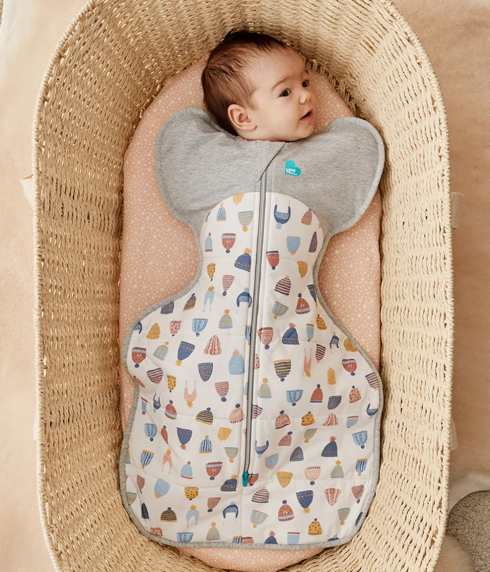 Love To Dream Swaddle UP Designer Collection Quilted Cotton 2.5 TOG, Small - Happy Hats White
