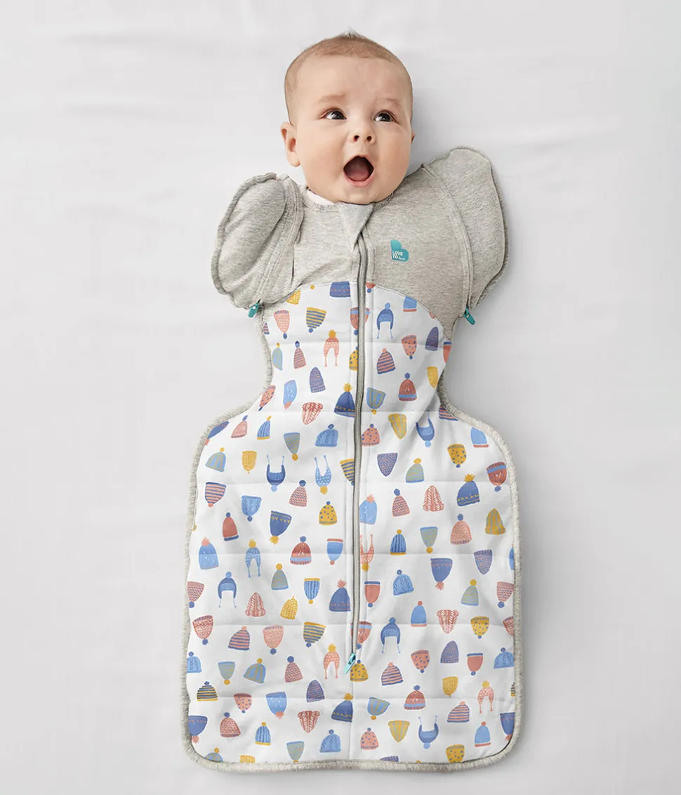 Love To Dream Swaddle UP Designer Collection Transition Bag Quilted Cotton 2.5 TOG, Large - Happy Hats White