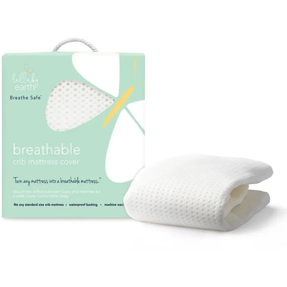 Lullaby Earth Breathe-Safe Breathable Mini Crib Mattress Cover - White