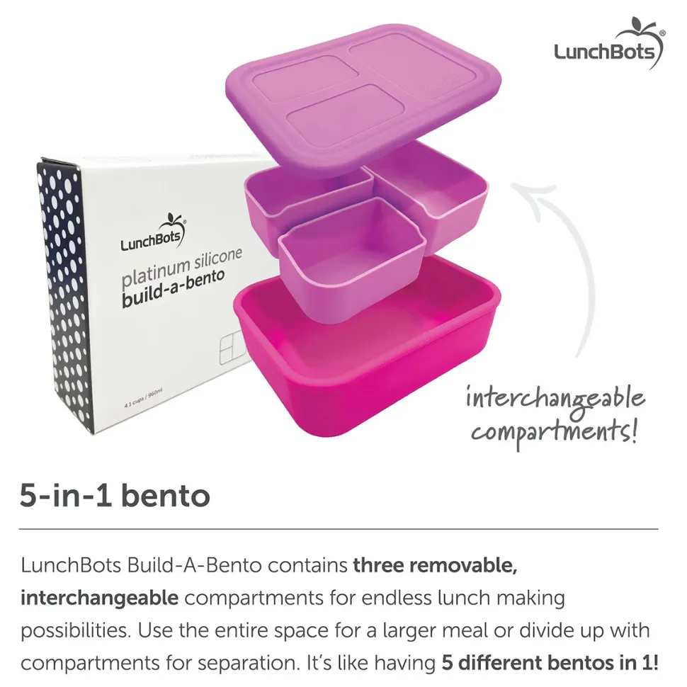 LunchBots Large Build-A-Bento Lunch Box, 4 cups - Blue Whale