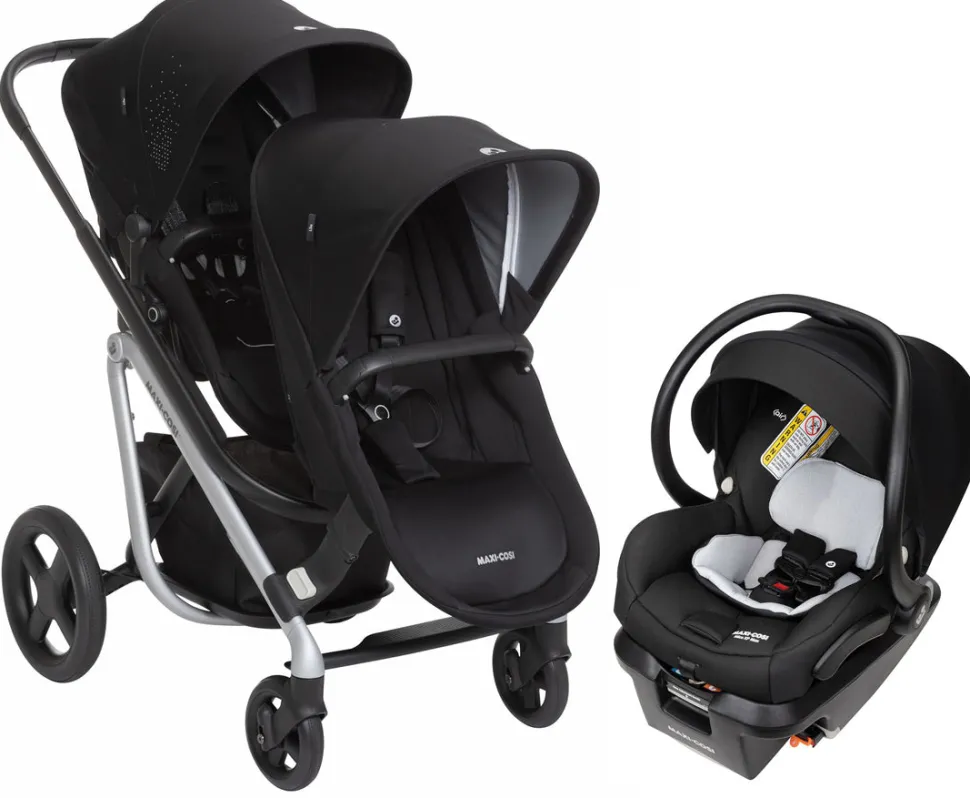 Maxi-Cosi Lila Double Stroller + Mico XP Max Travel System Bundle - Nomad Black / Essential Black