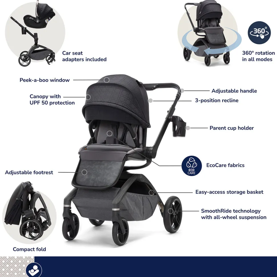 Maxi-Cosi Tana 360 + Peri 180 Rotating Infant Car Seat Travel System Bundle - Onyx Heritage