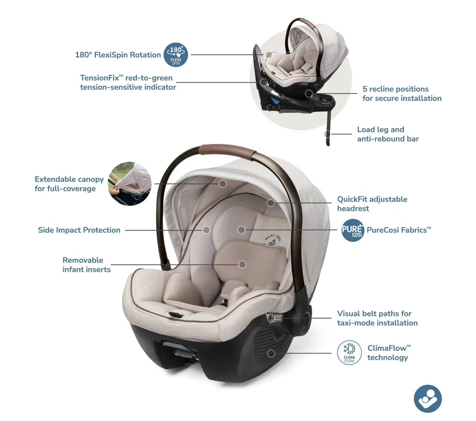 Maxi-Cosi Tayla Max + Peri 180 Rotating Infant Car Seat Travel System Bundle - Onyx Wonder