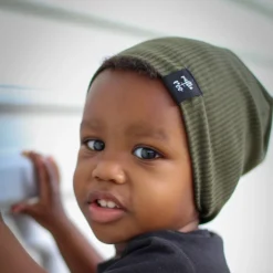 millie+roo Rib Beanie - Olive, Medium (18M-4Y)