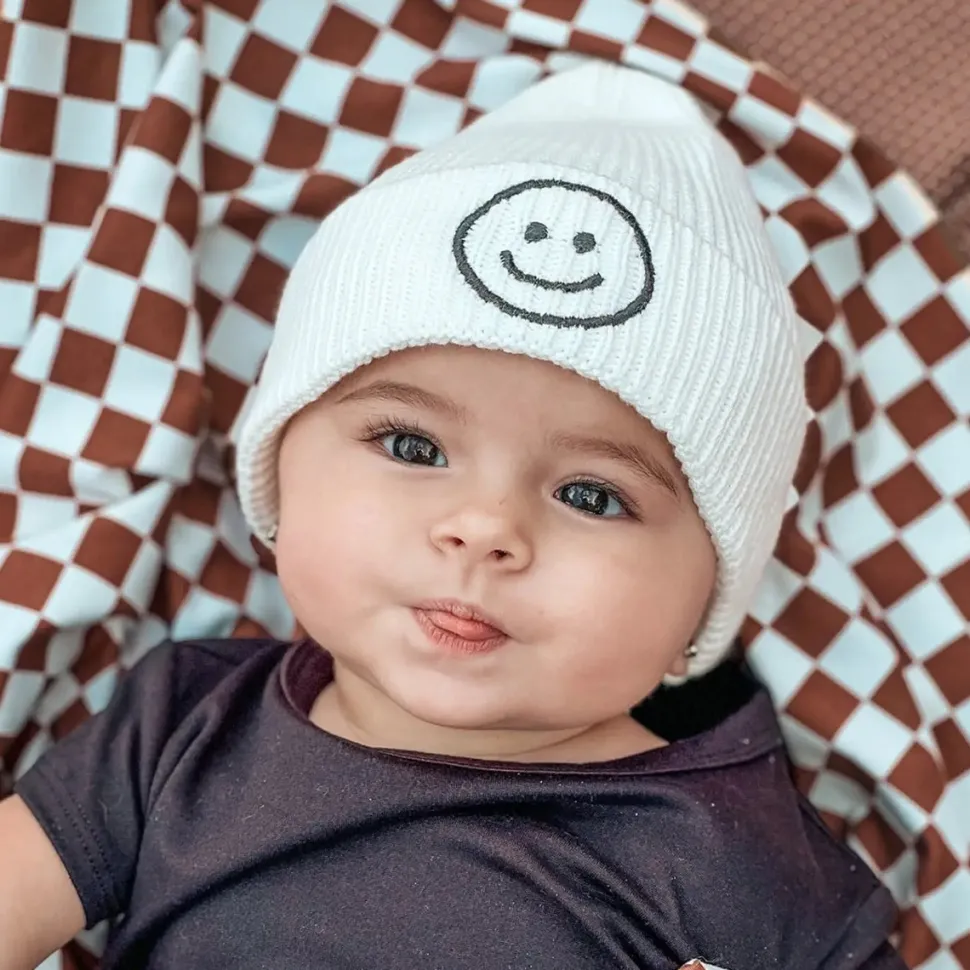 millie+roo Smile Rib Knit Beanie - White (0-1Y)