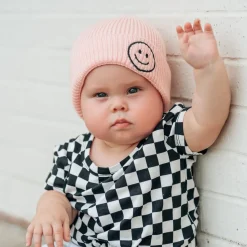 millie+roo Smile Rib Knit Beanie - Rose (0-1Y)