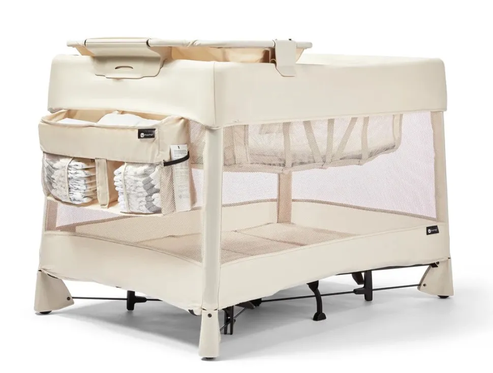 4moms Breeze 5 Plus Playard + Diaper Storage Caddy Bundle - Birch