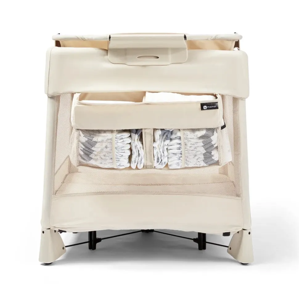 4moms Breeze 5 Plus Playard + Diaper Storage Caddy Bundle - Birch