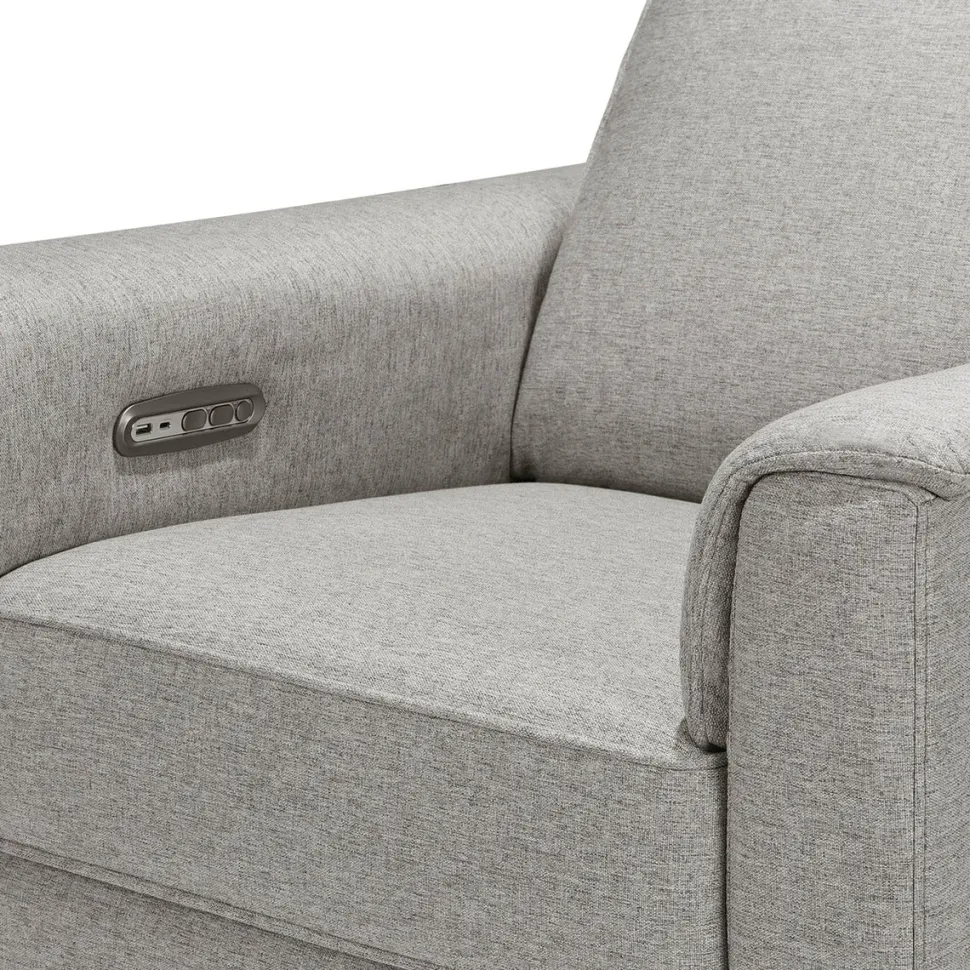 Monogram by Namesake Willa Plus Electric Glider Recliner w/ Electric Headrest - Performance Grey Eco-Weave w/Light Wood Base