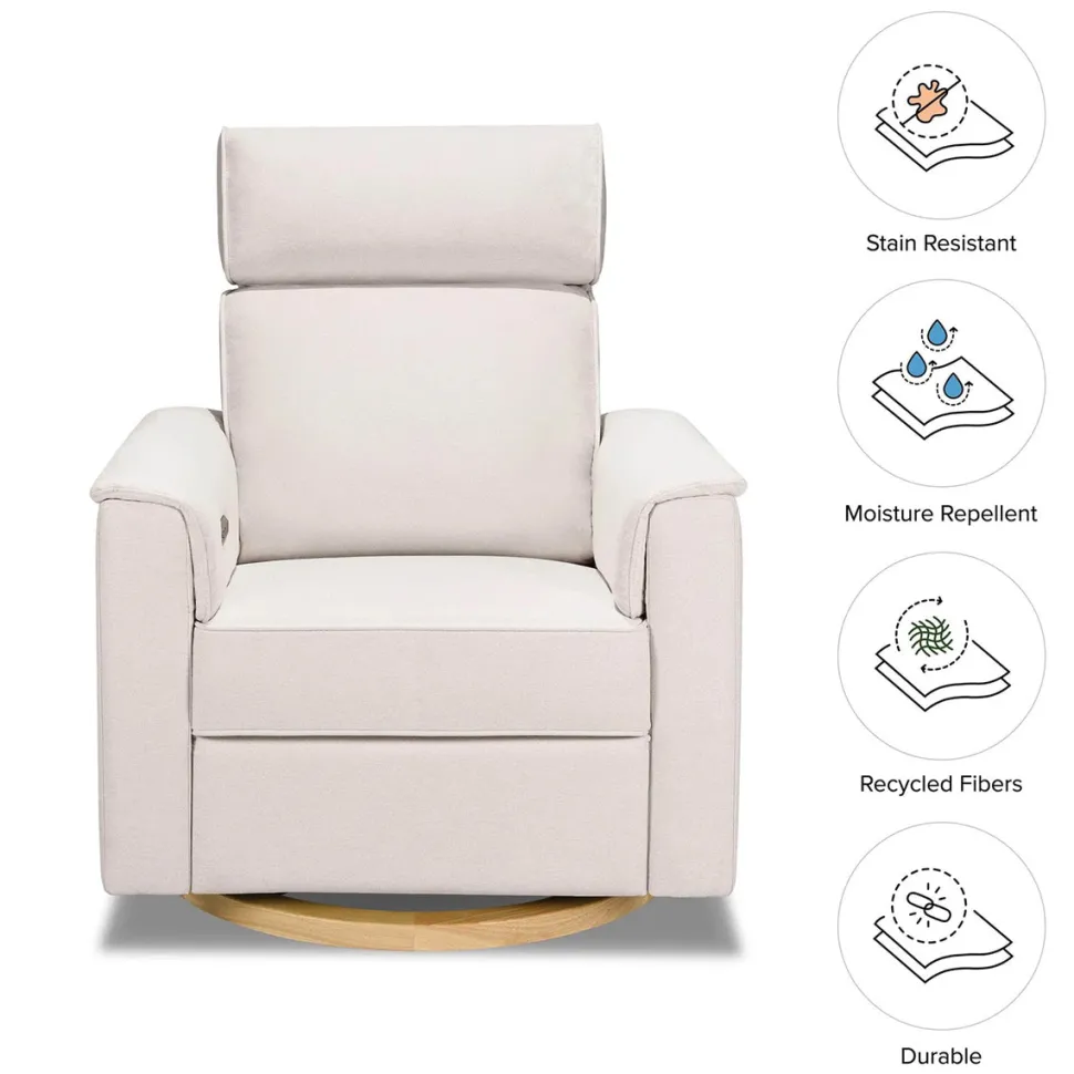 Monogram by Namesake Willa Plus Electric Glider Recliner w/ Electric Headrest - Performance Cream Eco-Weave w/Light Wood Base