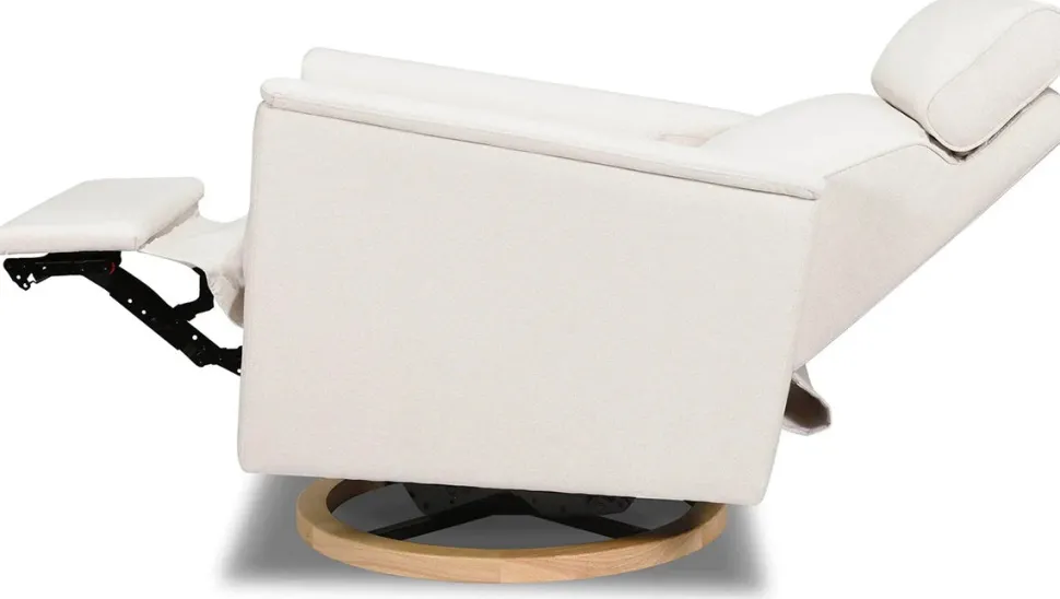 Monogram by Namesake Willa Plus Electric Glider Recliner w/ Electric Headrest - Performance Cream Eco-Weave w/Light Wood Base