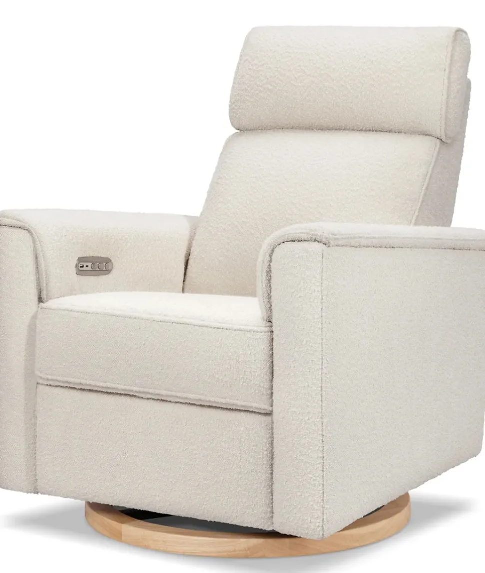 Monogram by Namesake Willa Plus Electric Glider Recliner w/ Electric Headrest - Ivory Boucle w/Light Wood Base