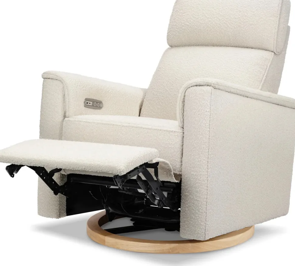 Monogram by Namesake Willa Plus Electric Glider Recliner w/ Electric Headrest - Ivory Boucle w/Light Wood Base
