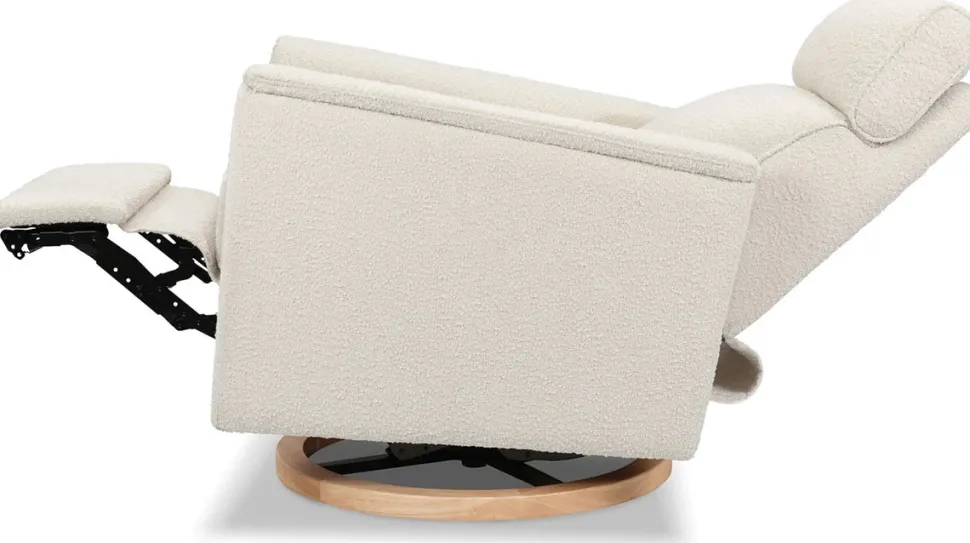 Monogram by Namesake Willa Plus Electric Glider Recliner w/ Electric Headrest - Ivory Boucle w/Light Wood Base