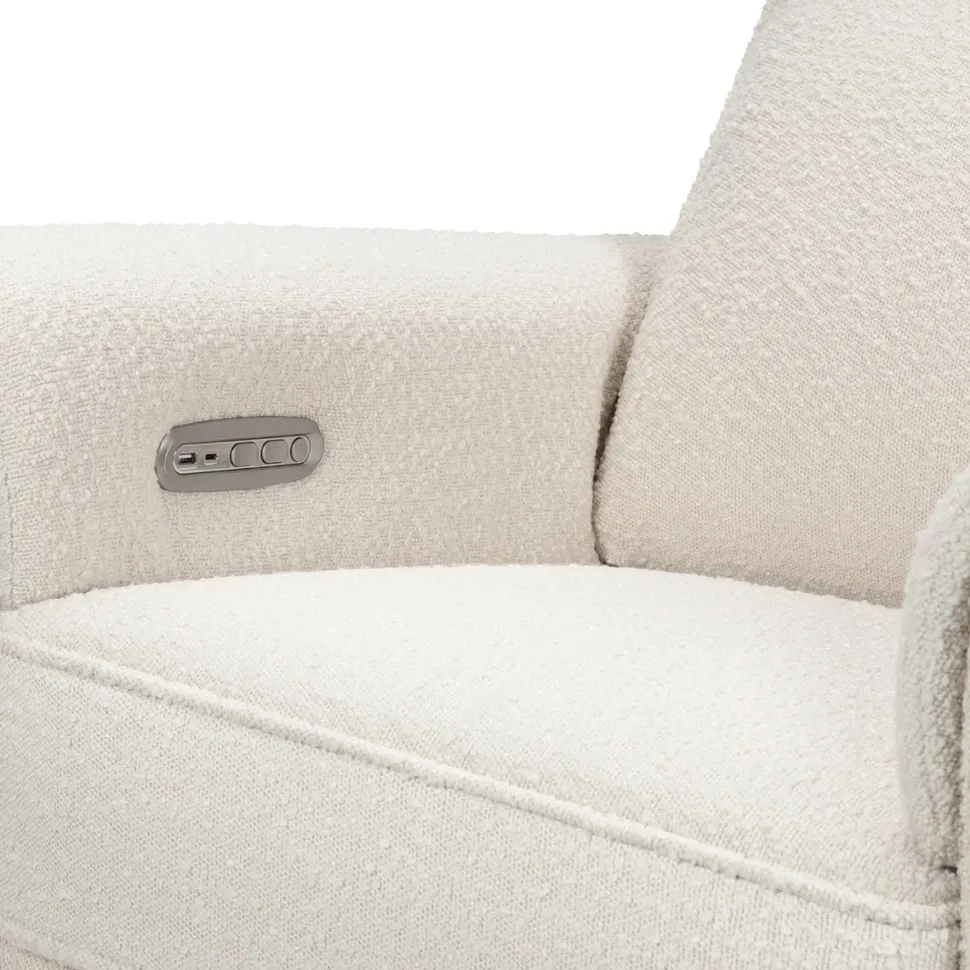 Monogram by Namesake Willa Plus Electric Glider Recliner w/ Electric Headrest - Ivory Boucle w/Light Wood Base