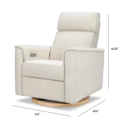 Monogram by Namesake Willa Plus Electric Glider Recliner w/ Electric Headrest - Ivory Boucle w/Light Wood Base