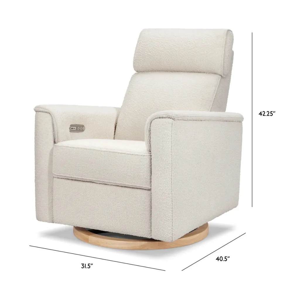 Monogram by Namesake Willa Plus Electric Glider Recliner w/ Electric Headrest - Ivory Boucle w/Light Wood Base