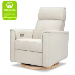Monogram by Namesake Willa Plus Electric Glider Recliner w/ Electric Headrest - Ivory Boucle w/Light Wood Base