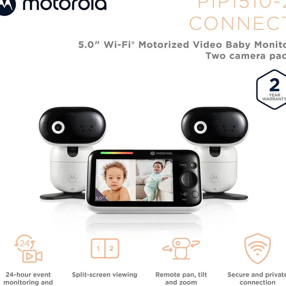 Motorola PIP1510 Connect 5" Wi-Fi Motorized Video Baby Monitor - 2 Camera Pack