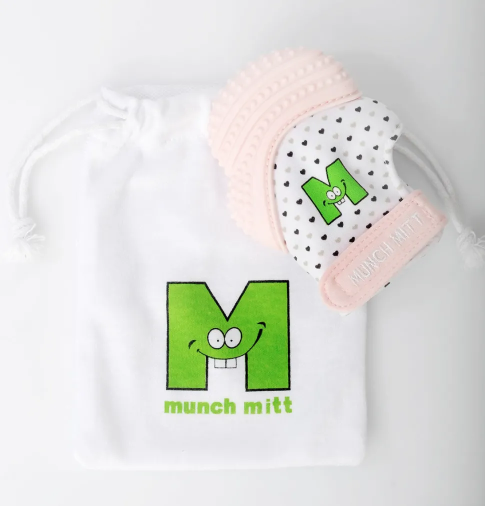 Munch Mitt Teething Mitten - Pastel Pink Hearts