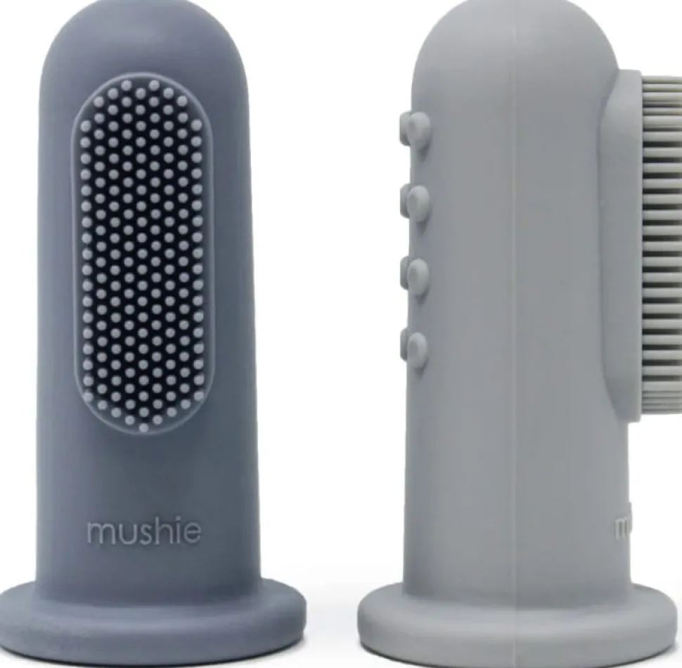 Mushie Finger Toothbrush Set - Tradewinds / Stone