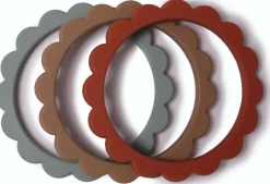 Mushie Flower Teething Bracelet 3-Pack - Cambridge Blue/Clementine/Natural
