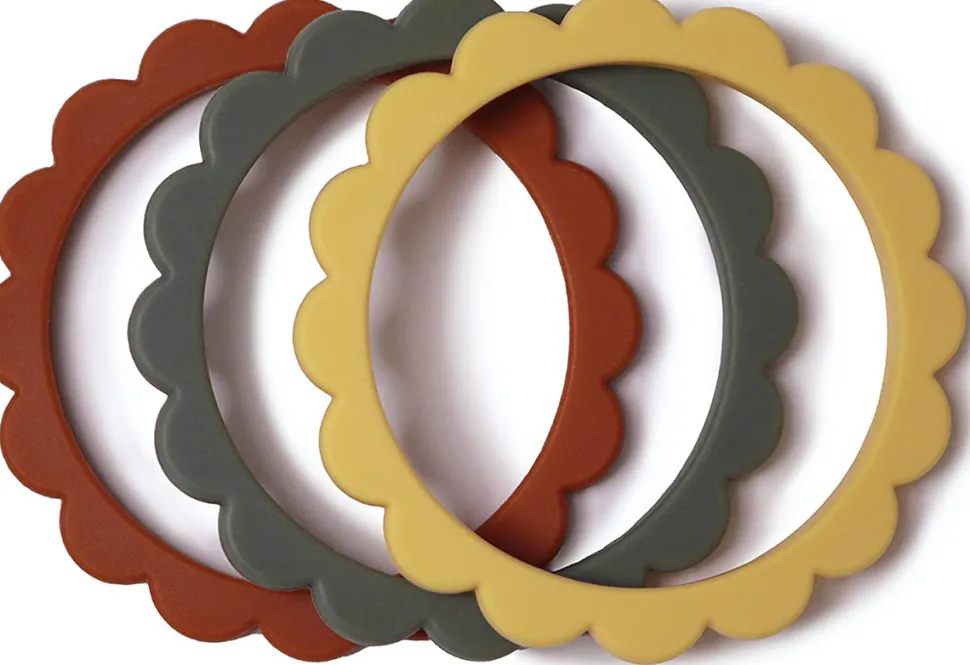 Mushie Flower Teething Bracelet 3-Pack - Sunshine/Dried Thyme/Clay