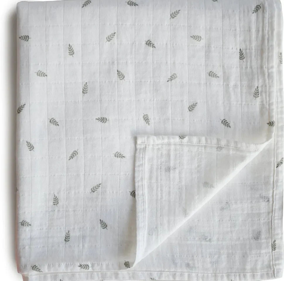 Mushie Organic Cotton Muslin Swaddle Blanket - Leaves