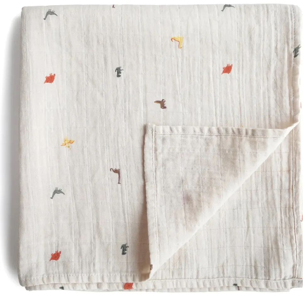 Mushie Organic Cotton Muslin Swaddle Blanket - Dinosaurs