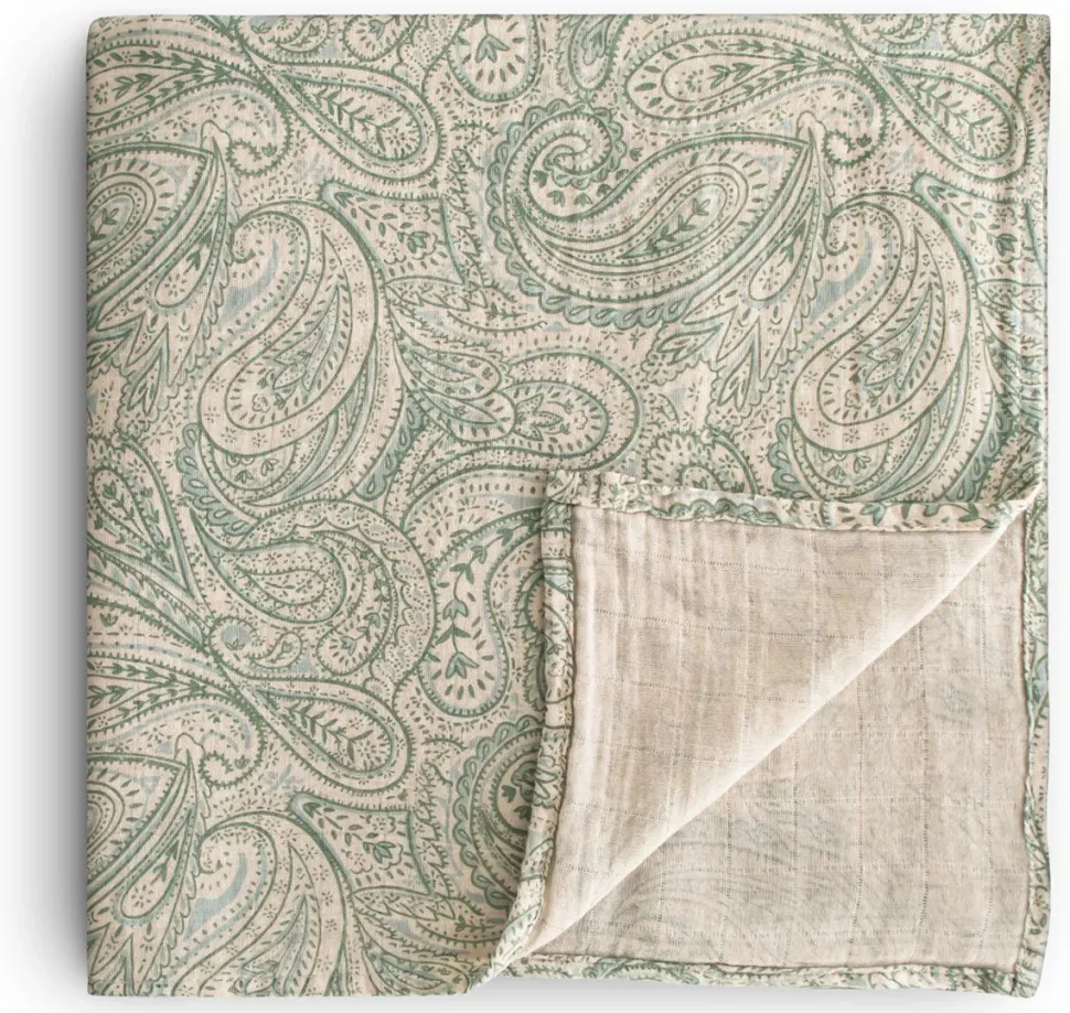 Mushie Organic Cotton Muslin Swaddle Blanket - Green Paisley