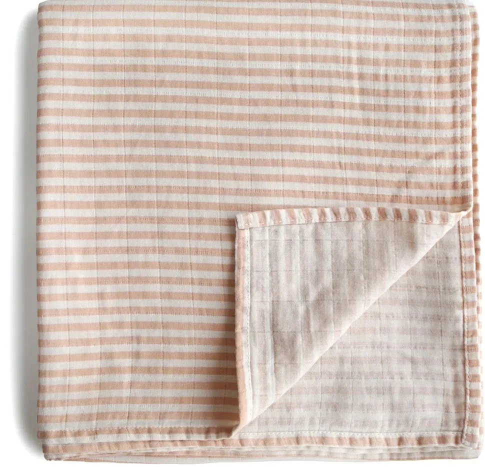Mushie Organic Cotton Muslin Swaddle Blanket - Natural Stripe