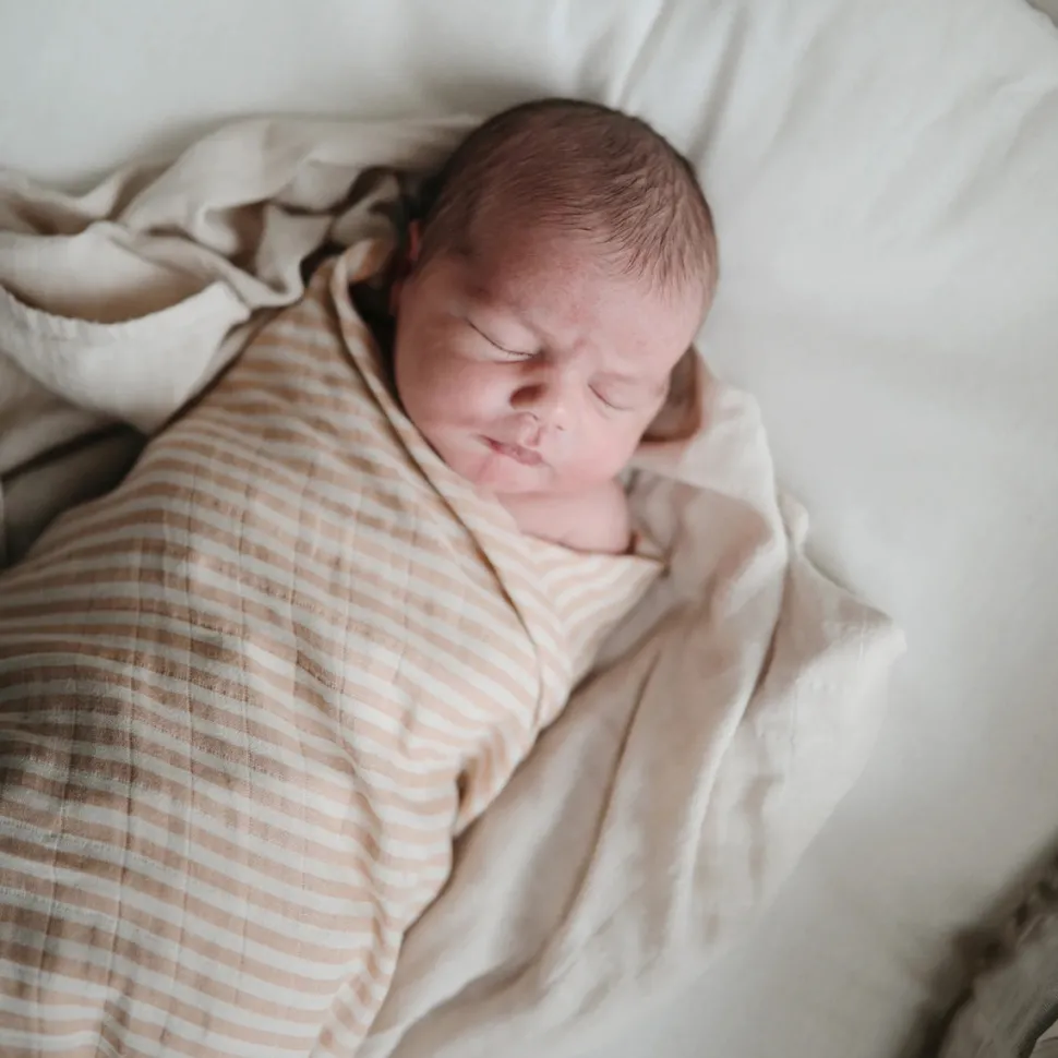 Mushie Organic Cotton Muslin Swaddle Blanket - Natural Stripe