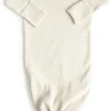 Mushie Ribbed Knotted Baby Gown - Ivory
