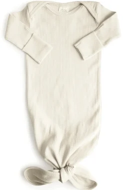 Mushie Ribbed Knotted Baby Gown - Ivory