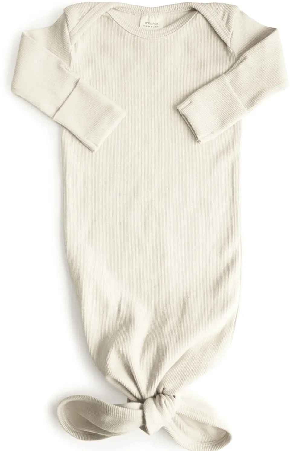 Mushie Ribbed Knotted Baby Gown - Ivory