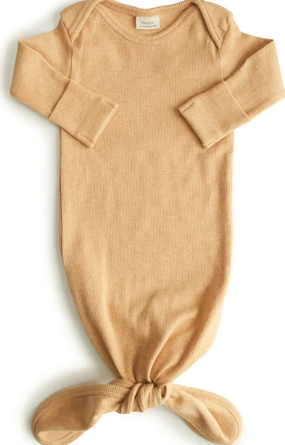 Mushie Ribbed Knotted Baby Gown - Mustard Melange