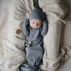 Mushie Ribbed Knotted Baby Gown - Tradewinds