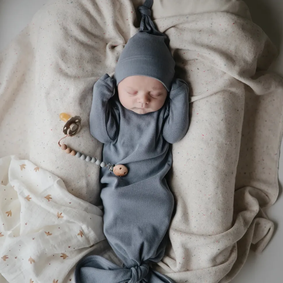 Mushie Ribbed Knotted Baby Gown - Tradewinds