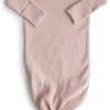 Mushie Ribbed Knotted Baby Gown - Blush