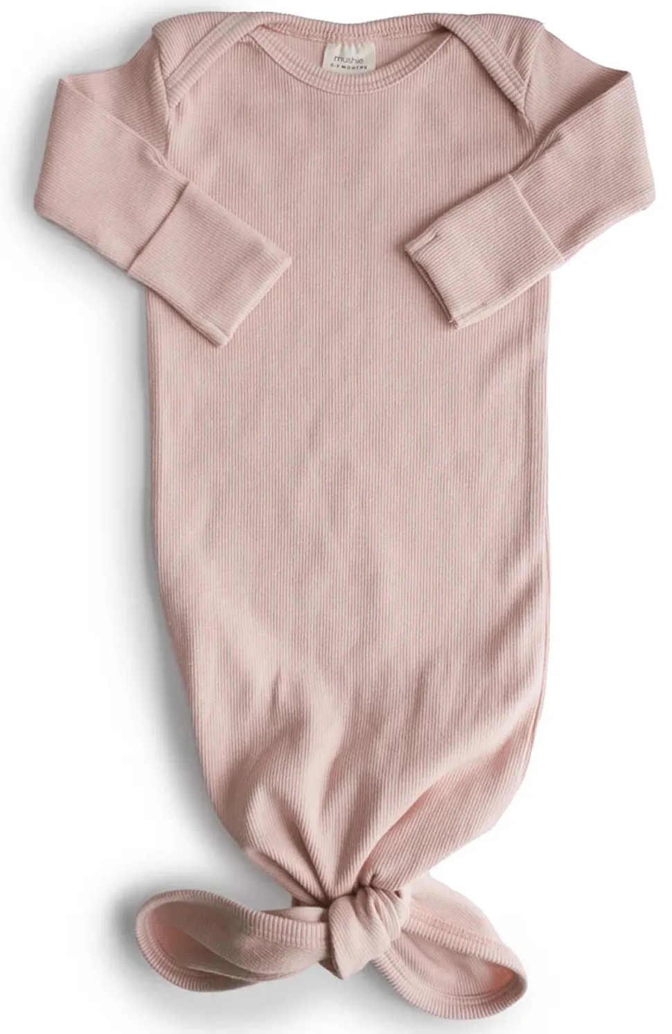 Mushie Ribbed Knotted Baby Gown - Blush