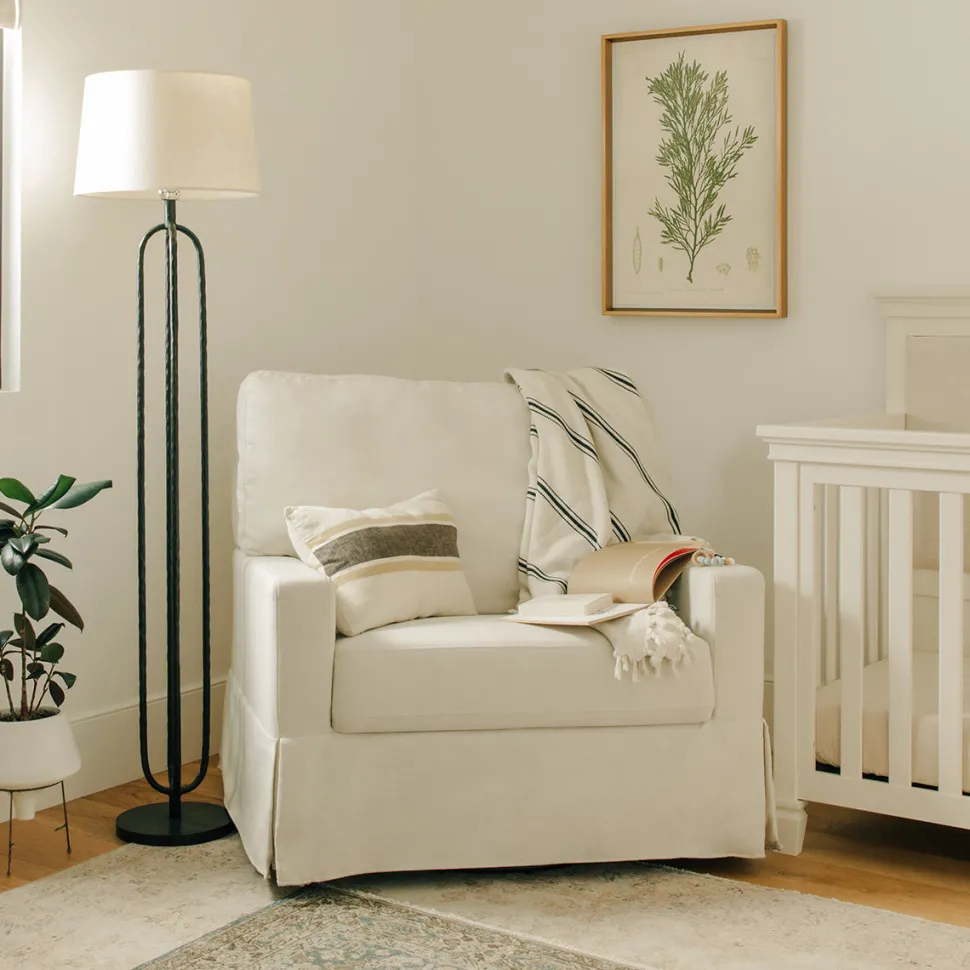 Namesake Crawford Pillowback Chair and a Half, Comfort Swivel Glider - Performance Cream Eco-Weave