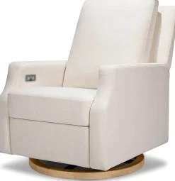 Namesake Crewe Electronic Swivel Glider Recliner w/ USB - Performance Cream Eco-Weave w/Light Wood Base