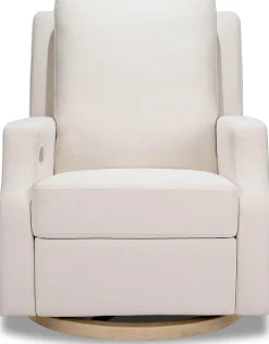 Namesake Crewe Electronic Swivel Glider Recliner w/ USB - Performance Cream Eco-Weave w/Light Wood Base