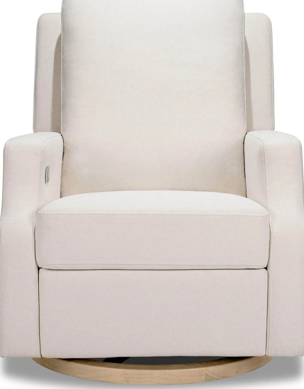 Namesake Crewe Electronic Swivel Glider Recliner w/ USB - Performance Cream Eco-Weave w/Light Wood Base