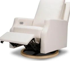 Namesake Crewe Electronic Swivel Glider Recliner w/ USB - Performance Cream Eco-Weave w/Light Wood Base