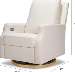 Namesake Crewe Electronic Swivel Glider Recliner w/ USB - Performance Cream Eco-Weave w/Light Wood Base