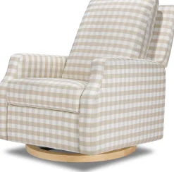 Namesake Crewe Swivel Glider Recliner - Tan Gingham w/Light Wood Base